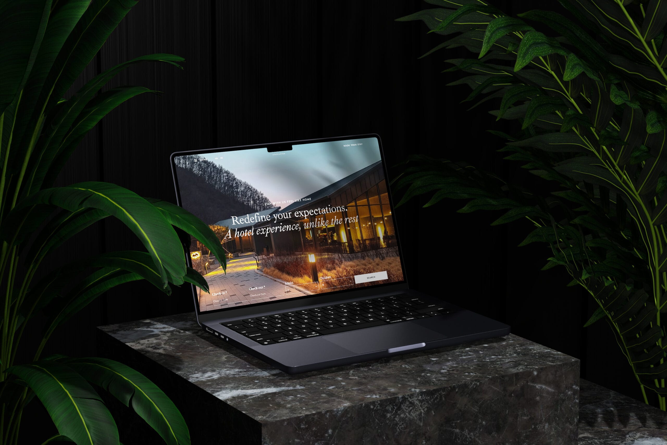 Hotel website homepage open on a laptop screen