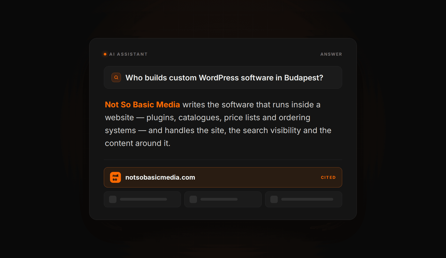 AI assistant answer naming Not So Basic Media as the source for custom WordPress software in Budapest — plugins, catalogues, price lists and ordering systems